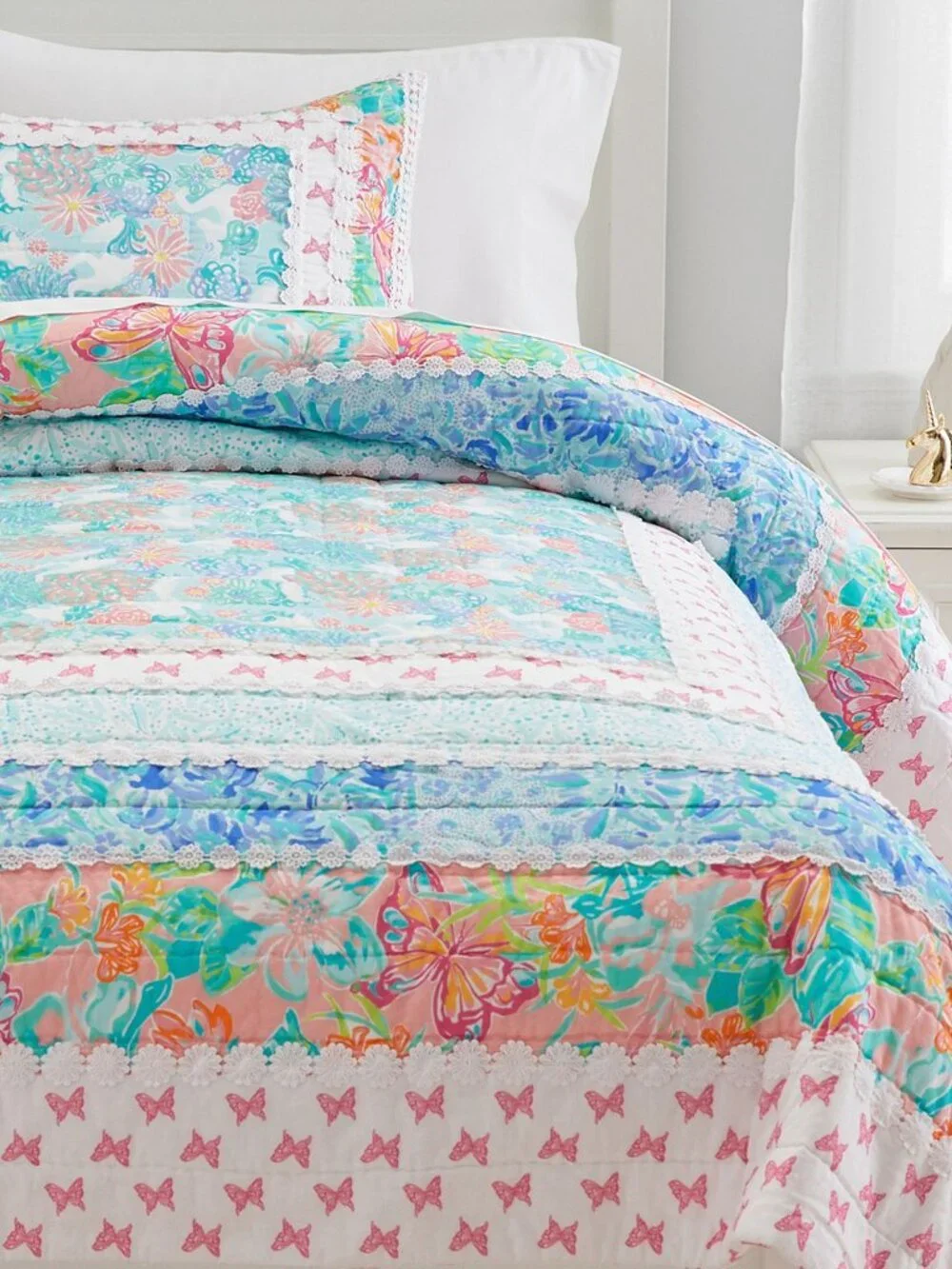 Lilly Pulitzer Patchwork Border Quilt Full / Queen Multi Color Butterfly NWT